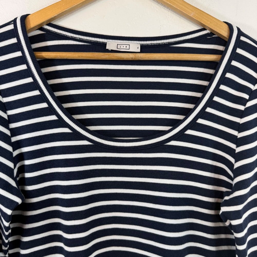 AYR The Rug Striped Ribbed Pima Cotton Modal Scoop Neck Top XL Coastal Breton - Picture 2 of 13